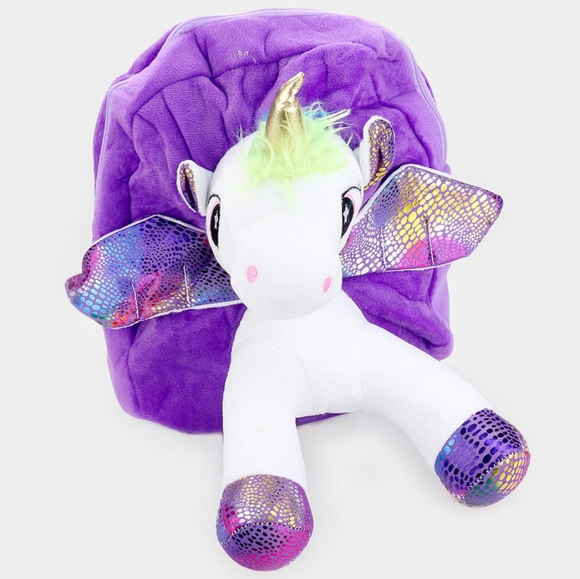 iFashionBox Handbags - Purple White Fluffy Fur Kids Mini Unicorn Backpack